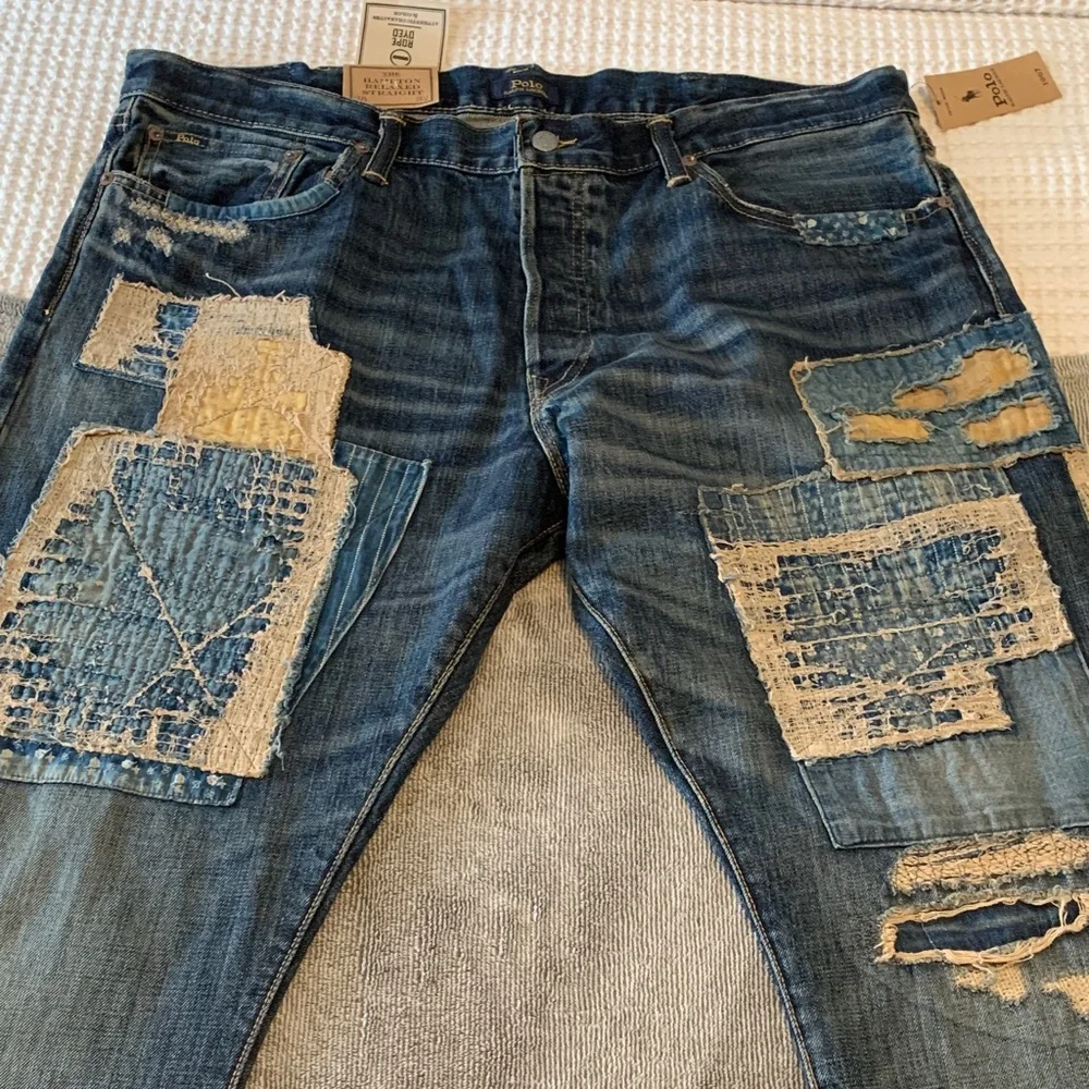 Polo by Ralph Lauren Patchwork Distressed Blue Men's Jeans - Picture 4 of 14